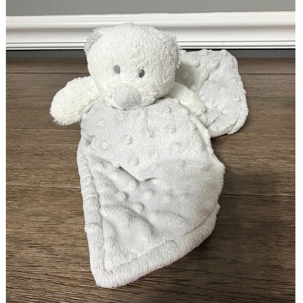 Blankets & Beyond White Teddy Bear Gray Minky Dot Baby Security Blanket Lovey